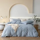 JIYUAN 100% Washed Cotton Duvet Cover Set Comfy Simple Style Solid Color Soft Breathable Textured Du