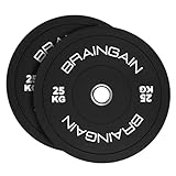 Placas Olímpicas BRAINGAIN - Múltiples Tamaños, Color/Negro - Placas de 2" para Entrenamiento de Fuerza con Barra - 1.5kg 2.5kg 5kg 10kg 15kg 20kg 25kg 100kg 150kg Pares/Juego