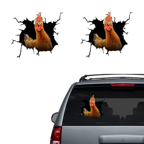 Image of Chicken Car Stickers Crack Decals Funny Animal Window Clings Realistic Static Stickers Auto Farm Truck Vehicle Glass Decor Gift 2 PCS