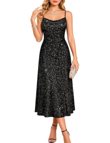 Bbonlinedress Women's Sequin Evening Gown midi semi Cocktail Dress Black XL