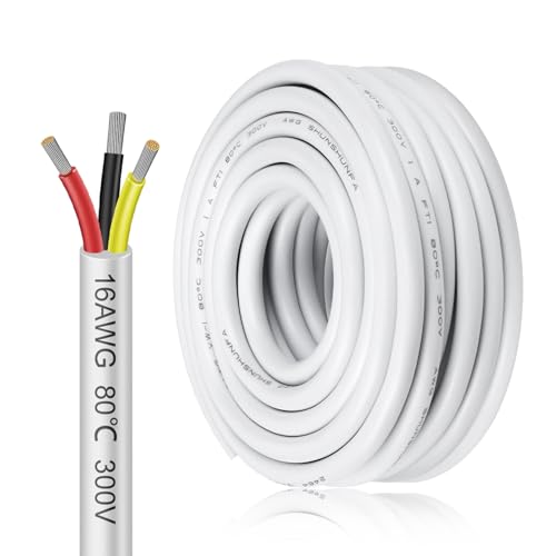 inShareplus 16AWG 3x1.5mm² 10 Meter Electrical Wire 2 Core Cable, 5V/12V/24V White Tinned Copper Wires, 16 Gauge 300V Flexible and Soft Outdoor Cable High Temperature Resistant Extension Wire