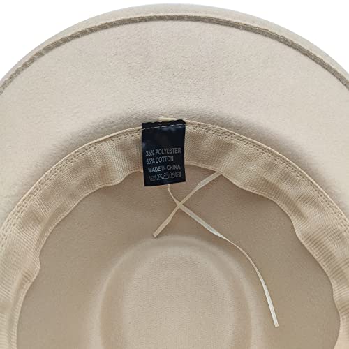 Cowboyhut Damen Herren Westernhut Fedora Hut Breiter Krempe mit Lederband (Beige)