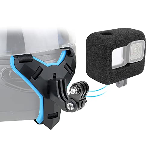 YALLSAME Helmet Mount with Windshield for GoPro Hero 13 12 11 10 9 Motorcycle Helmet Chin Strap Mount for GoPro 9 10 11 12 13 Black Racing Skiing High-Speed Sport