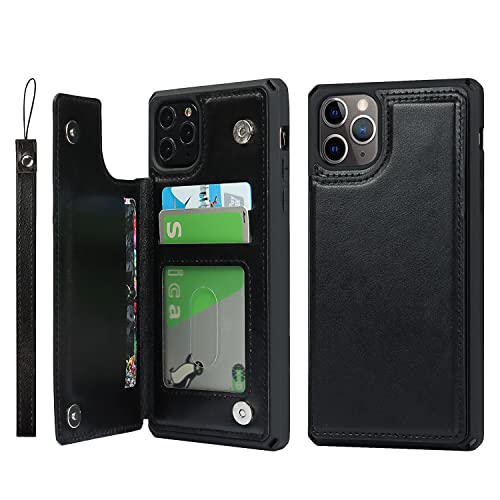 Coque iPhone 11 Pro Max antichoc Cavor étui à rabat en cuir PU avec lanière et porte-cartes noir