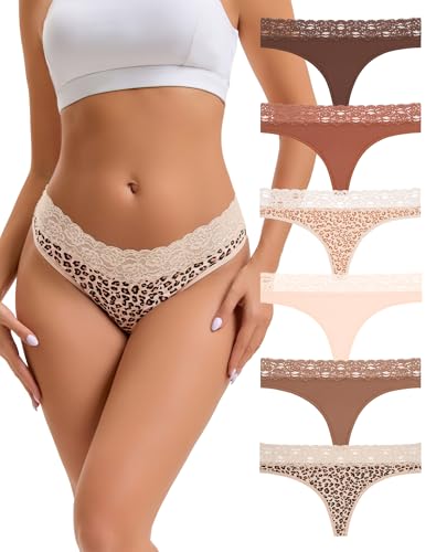 INNERSY Tangas Mujer Algodon Sexy Bragas Tanga Encaje Cintura Baja Ropa Interior Suaves Pack de 6 (M, 2 Leopardos/4 Colores Lisos)