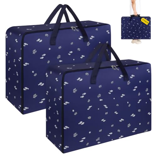 HOTUT Große Aufbewahrungstasche,2 Stück 105L Oxford Umzugstaschen mit Reißverschluss und Griff,Wasserdichte Tragetasche für Umzug Kleidung Bettdecken Bettwäsche Aufbewahrung