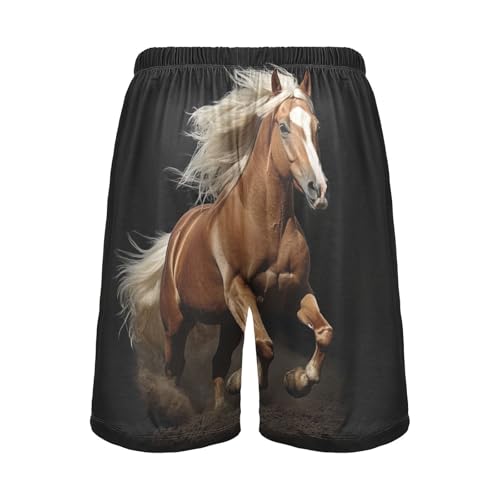 Brown Horse Black Pajama Shorts for Men Lounge Pants Sleep Lounge Short Mens Pajama Bottoms with Pockets, S-XXL2