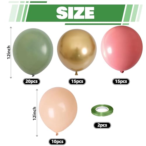 Image of Sage Green Dusty Pink Balloon, 60 Packs 12 Inch Retro Green and Pink Metallic Gold Balloons, Baby in Bloom Balloons for Girls Women Birthdays Baby Shower Floral Fairy Woodland Party Decoration