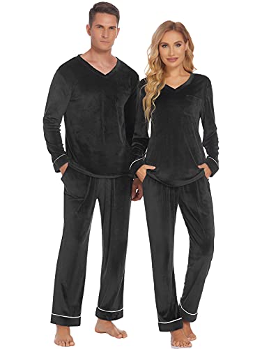 Ekouaer Couples Matching Pajamas Sets Velvet PJs Set for Men and Women Velour Long Sleeve Sleepwear...