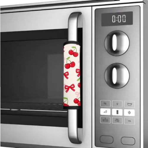 Image of Refrigerator Door Handle Covers Set of 6 Kitchen Electrical Appliances Handle Protector Anti-Slip Fridge Microwave Oven Decor Home Accessories, Cherry Bow Print Beige
