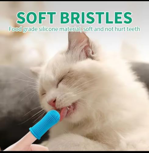 Image of Gomoly Pet Toothbrush, 360 Dog Tooth Cleaning Set, Cat Finger Cover Toot-hbrush for Cleaning Tongue Coating and Tooth Care, Pet Silicone Finger Cover Toothbrush Set of 2 with Case (Blue),Large