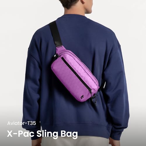 Image of tomtoc 1.5L-3.5L Sling Bag with RFID Blocking, X-Pac /Non X-Pac Minimalist Crossbody Chest Pack for Men and Women, Lightweight Water-Resistant Bag for Travel and Daily Commutes, X-pac Purple, 3.5L