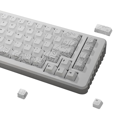 Deskr Topo Canyon Dye Sub PBT Keycaps | 164 Keycap Set for Mechanical Keyboard | 1.7mm Thickness Keys - ANSI & ISO Support Keys | Cherry Profile MX Style Switches | 60%-100% Layouts | White