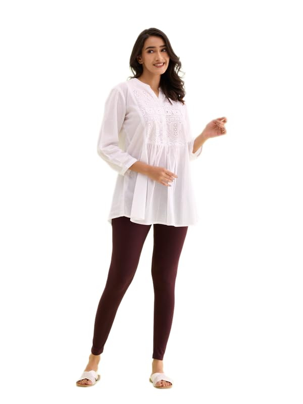 Image of GO COLORS Soft Cotton Stretch Ankle Length Leggings for Women | Breathable