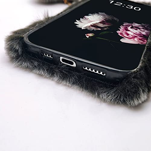 Losin Compatible With Iphone 14 Pro Max Plush Furry Case For Women And Girls Cute 3D Heart Fuzzy Ball Case Luxury Bling Shiny Diamond Rhinestones Case With Fur Heart Pendant Shockproof Protective #TOP2