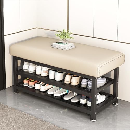 Banc de rangement à chaussures à 2 étagères et assise rembourrée en métal pour entrée