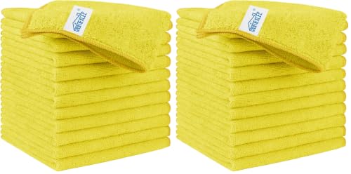 Image of HOMEXCEL Yellow Microfiber Cleaning Cloth, 24 Pack Premium Microfiber Towels for Cars, Lint Free, Highly Absorbent, Reusable Cleaning Rags for Car, Household, Kitchen, Window, 11.5 inchX11.5 inch