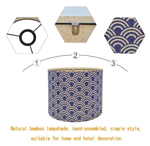 Image of Rustic lamp shade Art decorative Blue Wave Minimalist 11.8x9Inch | Classic Easy Matching,Unique bamboo material,Ideal for Table and Floor Lamps,Effortless Installation