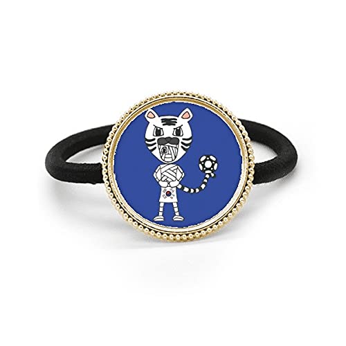 Élastique à cheveux coréen en métal argenté et caoutchouc motif tigré blanc