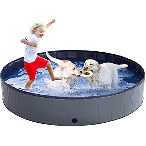 TOBEHIGHER Dog Pool - Dog Pools for Large Dogs, Pet Pool Hard Plastic, Foldable Pool for Dogs Cats and Kids (63inch.D x 12inch.H, Grey) Cover