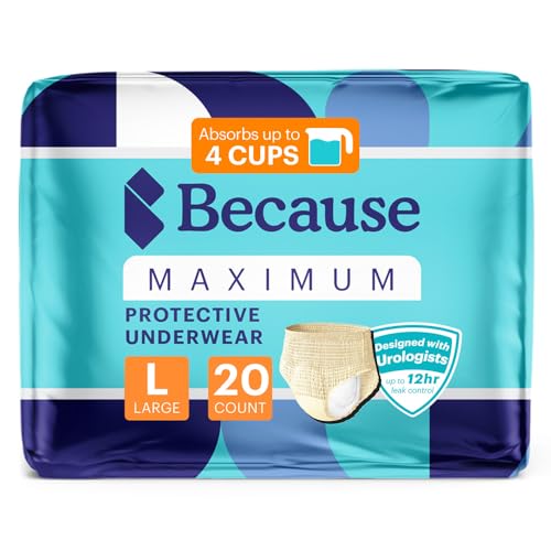 Because Discreet Maximum Adult Incontinence & Postpartum Underwear for Women, High Absorbency, Disposable, Absorbs Up to 4 Cups, Beige, Large, 20