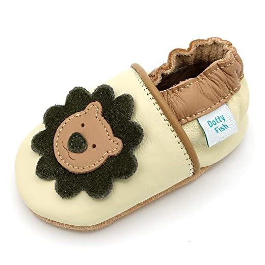 Dotty Fish weiche Leder Babyschuhe mit rutschfesten Wildledersohlen. Jungen und Mädchen. Kleinkind Schuhe. Beige und Braun Löwe. 18-24 Monate (23 EU)