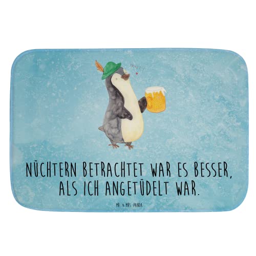 Mr. & Mrs. Panda Badvorleger Pinguin Bier - Geschenk, Badematte, Feierabend, Badezimmermatte,...