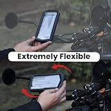 GRAND PITSTOP Wodoodporny uchwyt na telefon motocyklowy z bezprzewodową podkładką ładującą, solidna mobilna podstawa, ochrona telefonu 360°, aluminiowy uchwyt zaciskowy, czarny