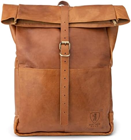 BERLINER BAGS Vintage Leather Backpack Paris XL, Large Waterproof Bookbag for Men and Women - Brown (Brown - Cognac)