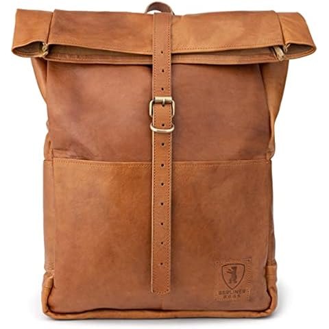 Berliner Bags Vintage Paris Leather Bicycle Rucksack Roll-top Courier Backpack for Men and Women - Brown, brown Cover