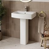 Modern Bathroom Wash Basin Sink Full Floorstanding Pedestal Square Single Tap...