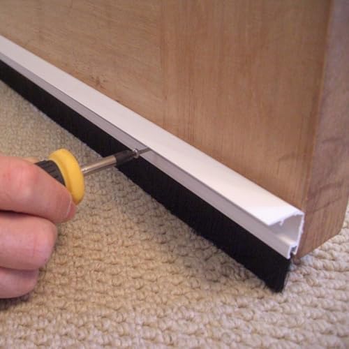 STORMGUARD white brush draught excluder for the bottom of a door with fixing clips