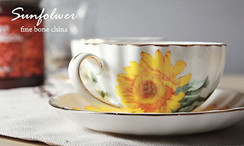 123Arts Fine Bone China Sunflower Vintage Chintz Porcelain Coffee Mug Tea Cup With Saucer - Set Of 4 #TOP6