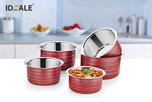 Image of Ideale Stainless Steel Patila Set, 5-Pieces, Red