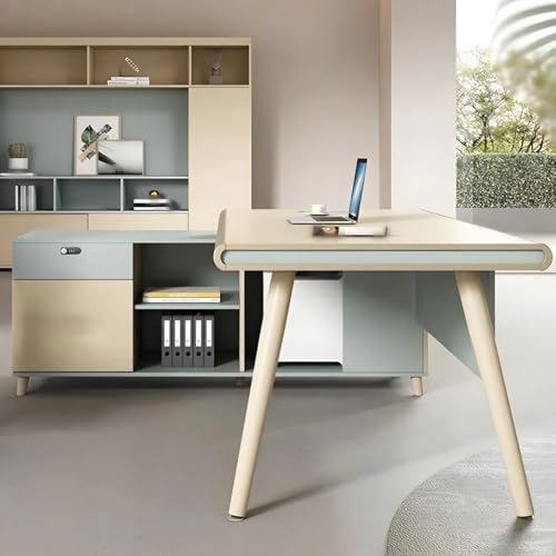 Image of Lakdi The Furniture Co Director & Executive L-Shape Office Table Modern Desk Made in MDF with Side Unit Drawer and Storage Wire Manager & CPU Storage - Beige - LDL-620