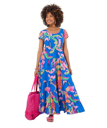 Joe Browns Tropical Print Crinkle Cotton Dress Vestido, Azul, 46 para Mujer