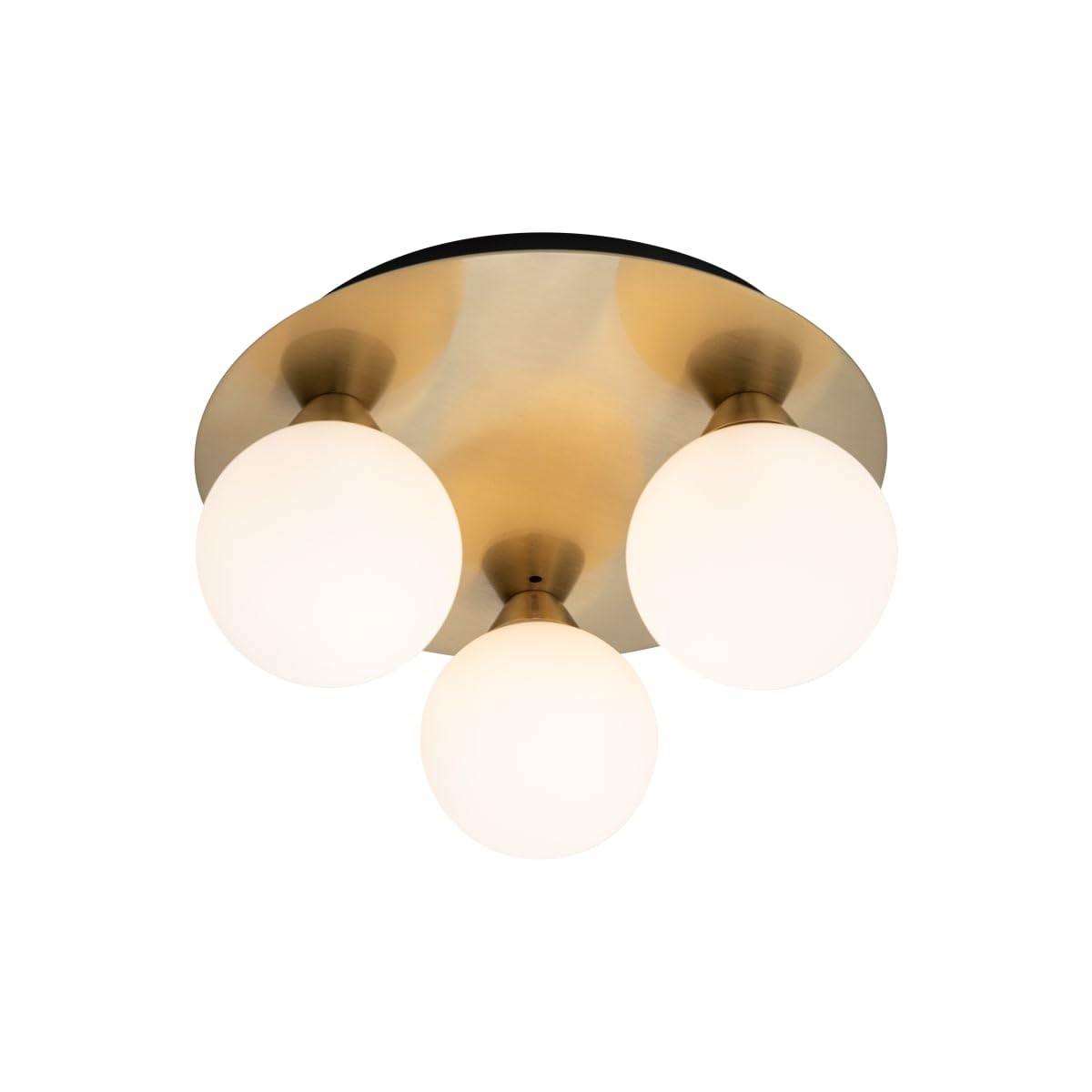 Cosylyte Bowen Bathroom 3 Light Classic Opal Glass Ceiling Flush Light - Brushed Brass, IP44, 25x25x13cm, 3xG9. Max. 5W LED (Bulb not Included) — image 1