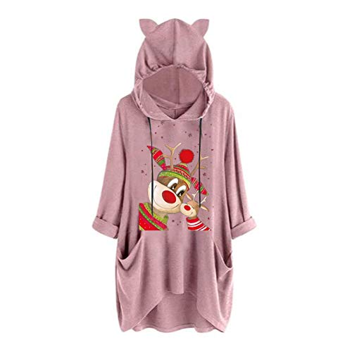 Preisvergleich Produktbild qiaoxiahe Weihnachten Damen Hoodie Kleid Pullover Langarm Kitzohren Sweatshirts Kapuzenpullover Tops Herbst Lange Ärmel Einfarbig Mantel Jacke Kapuzenpullis Pulli Hoodys