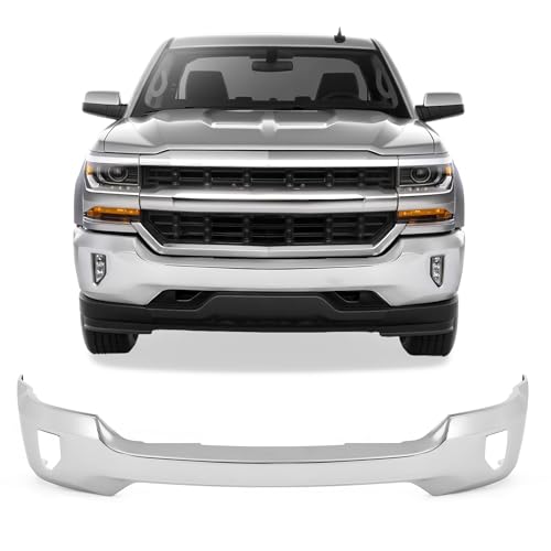 VRC Front Bumper Compatible with 2016 2017 2018 Chevy Silverado 1500/2019 Silverado 1500 LD,Chrome Steel, W/Fog Light Holes,One-Piece Bumper Heavy Duty,Without Sensor Holes (Without Sensor Hole)
