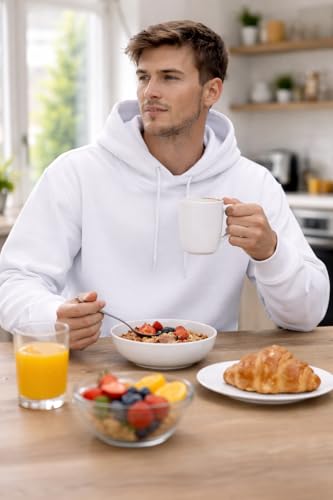 Image of Maydear Men's Pullover Hoodie Casual Long Sleeve Hooded Sweatshirt Basic Fleece Hoodie with Pocket-White