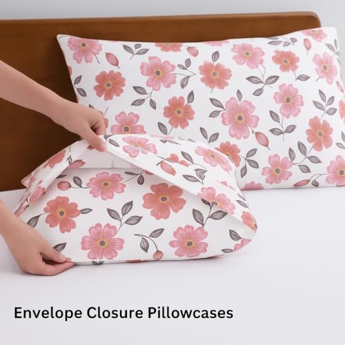 Image of SANMARINO 210TC Cotton King Size Bedsheet with 2 Pillow Covers | Premium Floral Print Design Flatsheet |Ultra Soft Breathable Skin Friendly Bedding Set for All Season Use 90 x 100 Inch,Blush Pink