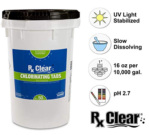 Rx Clear 1-Inch Stabilized Chlorine Tablets | Use As Bactericide, Algaecide, And Disinfectant In Swimming Pools And Spas | Slow Dissolving And Uv Protected | 50 Lbs #TOP1