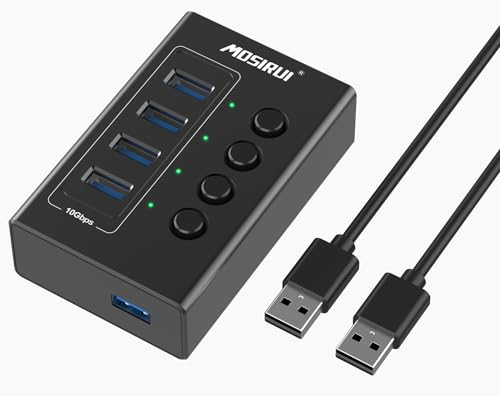 USB Hub, 4 Ports USB C 3.1/3.2 Gen 2 Hub Multiport Adapter with 4×10Gbps Data Ports, Independent switch and 3.3ft Cable, Aluminum multiple usb port extender for Laptop/PC/Printer/Mouse and More