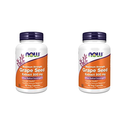 Now Supplements, Grape Seed Extract, Maximum Strength 500 Mg (A Highly Concentrated Extract With A Minimum Of 90% Polyphenols), 90 Veg Capsules, Red/Brown, 0.25 Pounds (Pack Of 2) #TOP8