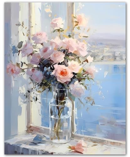 ZUKIY Pink Flowers in Vase Artwork - 8x10 Pink Floral