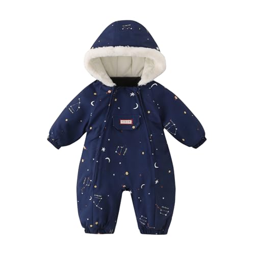 JiAmy Baby Snowsuit, Toddlers Newborn Baby Winter Suit Baby Boys Girls Warm Coat Romper Outerwear Navy blue 0-3 Months