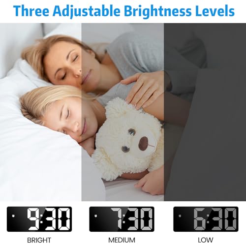 Miniatura 6 de Sarsumir Reloj Despertador Digital, Reloj Digital Sobremesa Pantalla Led Grande Despertador Inteligente Alimentado Por Usb Batería Con Tiempo Fecha Temperatura Siesta Brillo Ajustable, Luz Blanco