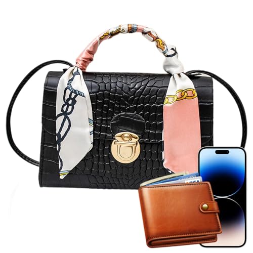 Bolso bandolera para mujer, bolso de hombro cuadrado con asa, bolso de noche de piel sintética para mujer y niña, compras y viajes, Estampado De Cocodrilo Negro, ver descripción