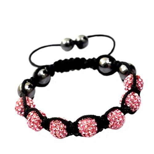 Bracelet Style Shamballa Unisexe Cristal/Hématite - Rose - Ajustable