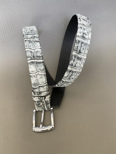 genuine crocodile belly nubuck leather skin belt with prong buckle for men, handmade alligator skin belt2